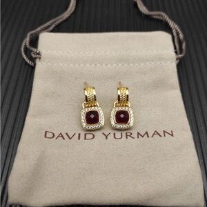 David Yurman Cable Earrings Red Stone Gold Classic